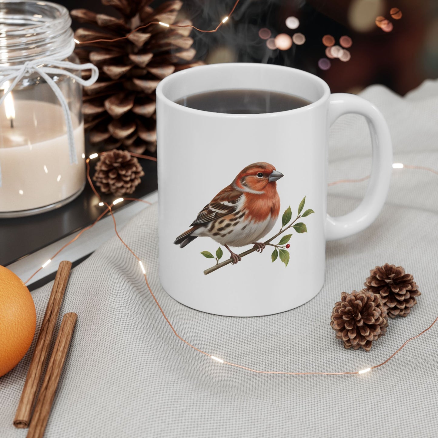 Finch Mug - Bird Lover Gift, Ceramic Coffee Cup, Animal Print Tea Mug, Nature Inspired Drinkware, Wildlife Enthusiast Present