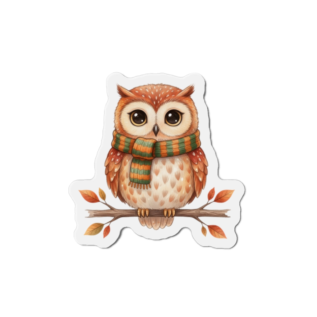 Autumn Owl Wearing a Scarf Vinyl Magnet - Fall Decor Cute Cozy Owl - Fridge Locker Car Magnet