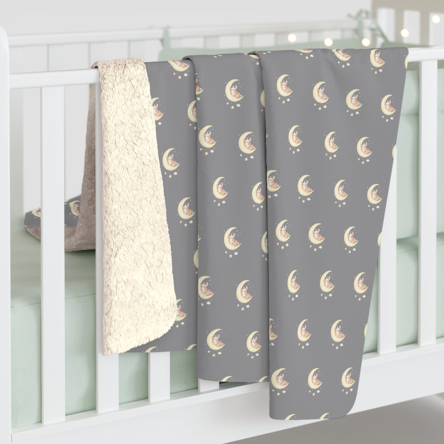 Sherpa Fleece Blanket, Bunny Moon Design, Soft Throw Blanket, Cozy Home Decor, Kids Bedroom Decor, Baby Shower Gift