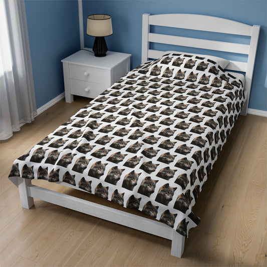 Wolf Blanket (Velveteen Plush, White)