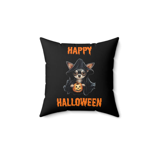 Happy Halloween Chihuahua Spun Polyester Square Pillow
