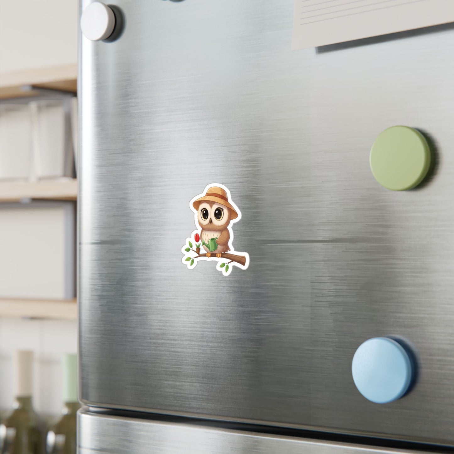 Cute Gardener Owl Decal - Whimsical Laptop Sticker, Water Bottle Decal, Car Decoration for Animal Lovers