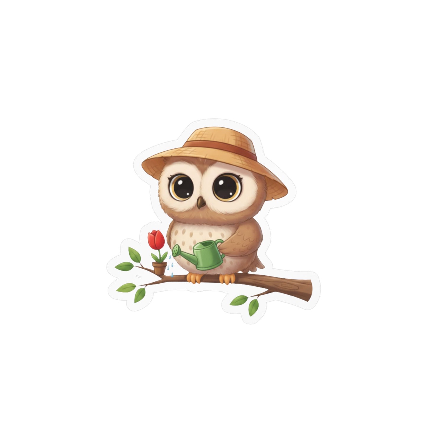 Cute Gardener Owl Decal - Whimsical Laptop Sticker, Water Bottle Decal, Car Decoration for Animal Lovers