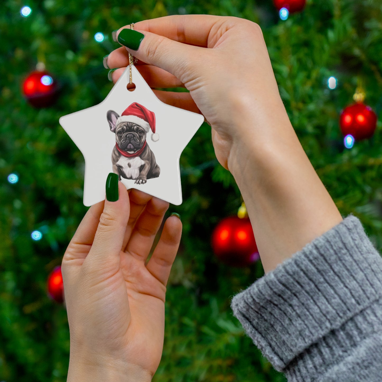 French Bulldog Christmas Ornament - Ceramic