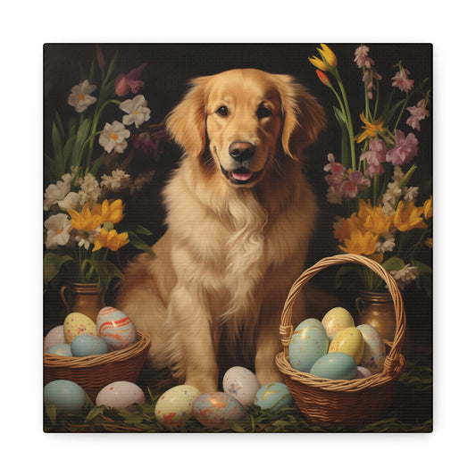 Golden Retriever Easter Wall Art - Spring Print - Canvas Gallery Wraps