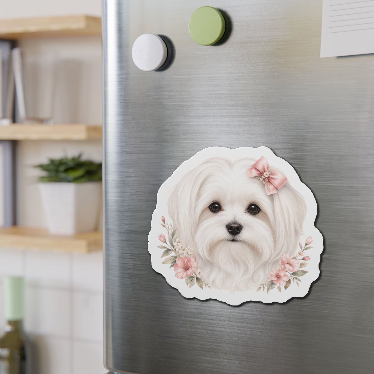 Maltese Dog Magnet - Pink Bow Dog Lover Gift