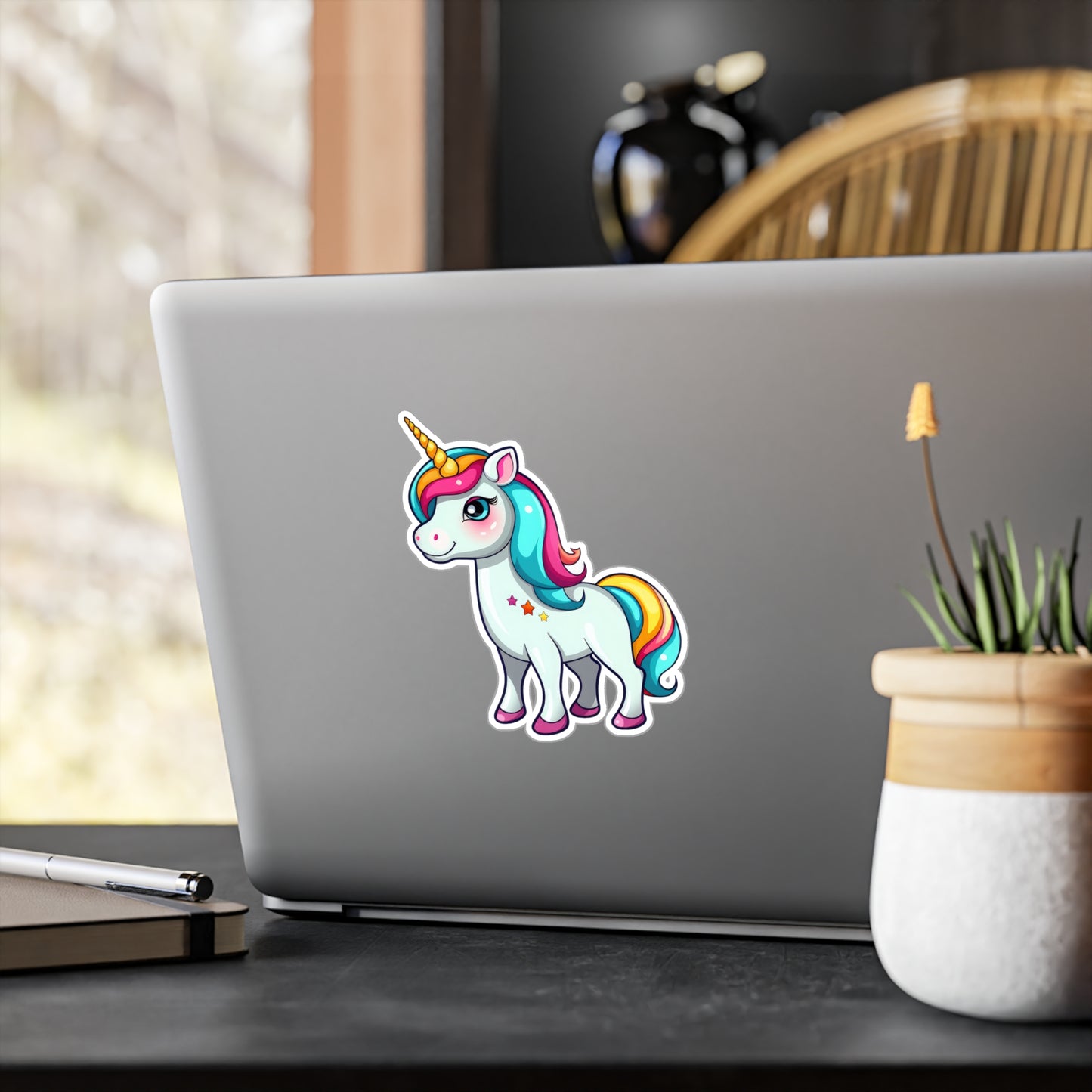 Unicorn Cartoon with Stars Sticker - Waterproof Animal Decal