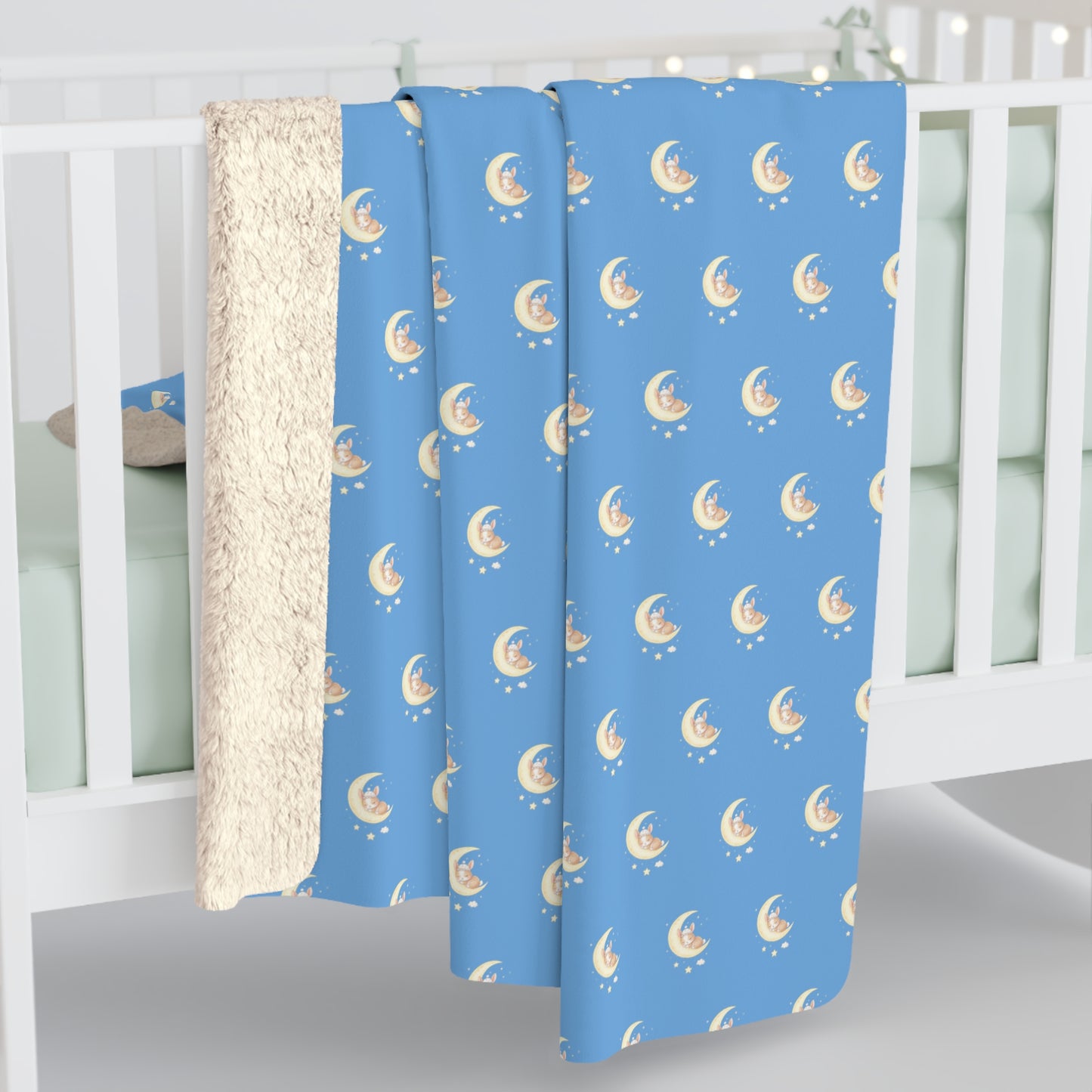 Sherpa Fleece Blanket, Bunny Moon Design, Soft Throw Blanket, Cozy Home Decor, Kids Bedroom Decor, Baby Shower Gift
