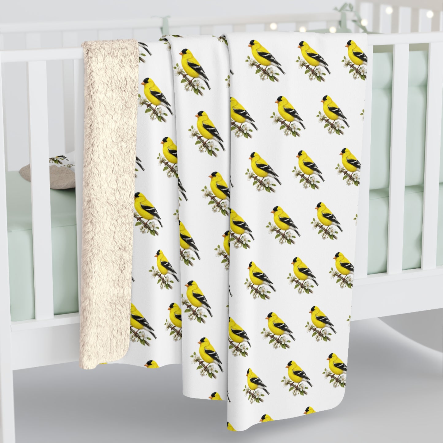 Goldfinch Sherpa Blanket | Bird Print Cozy Throw