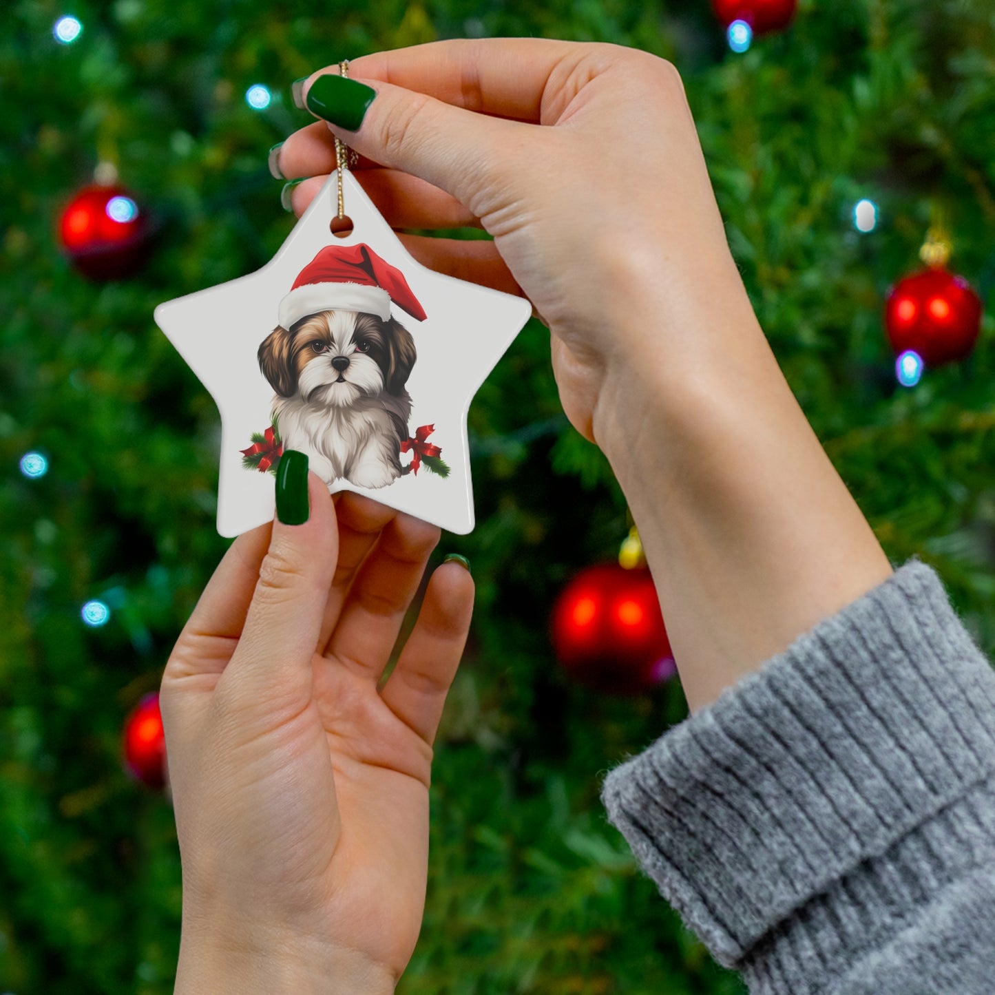 Shih Tzu Christmas Ornament - Ceramic