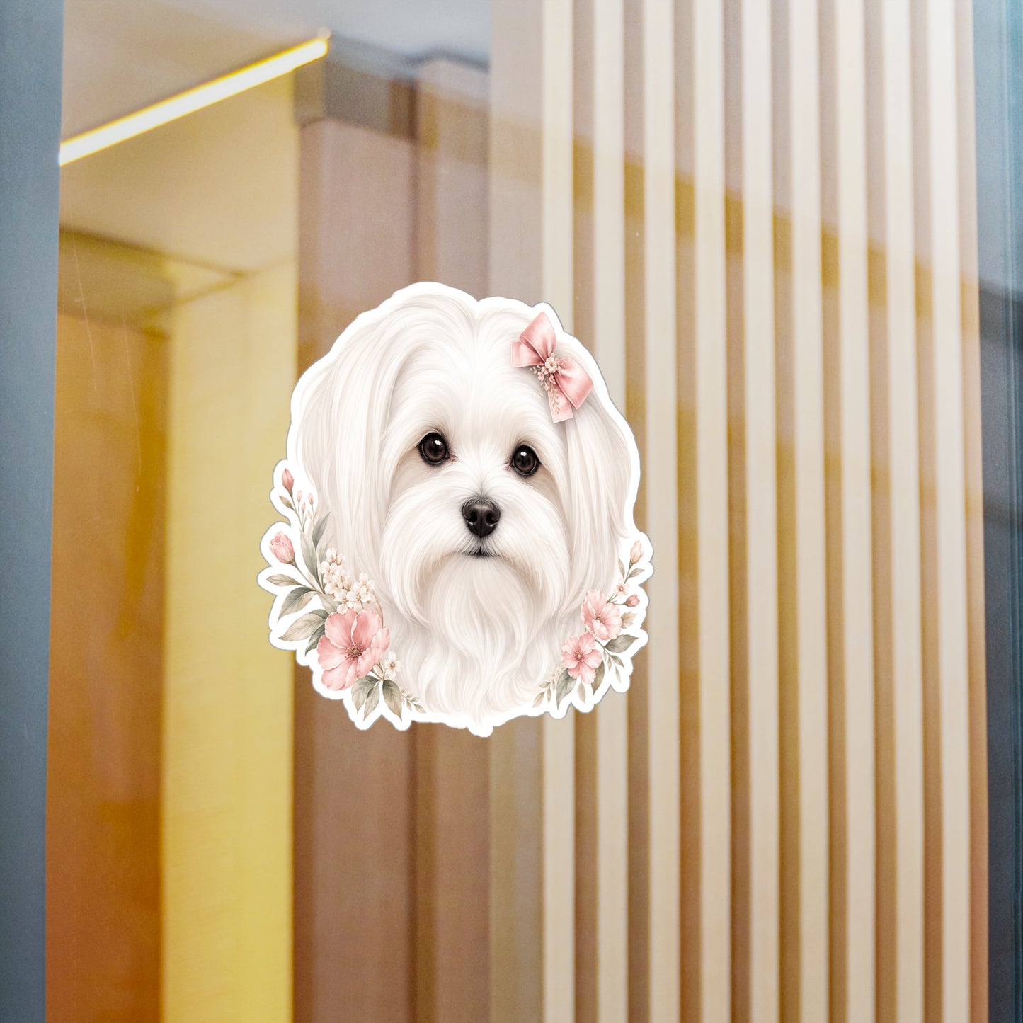Maltese Dog Sticker - Pink Bow Waterproof Dog Decal