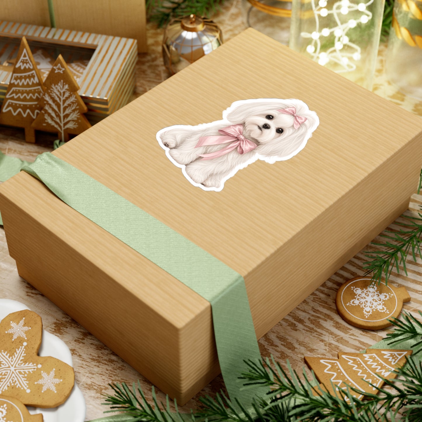 Maltese Dog Sticker - Boutique Bow Waterproof Dog Decal