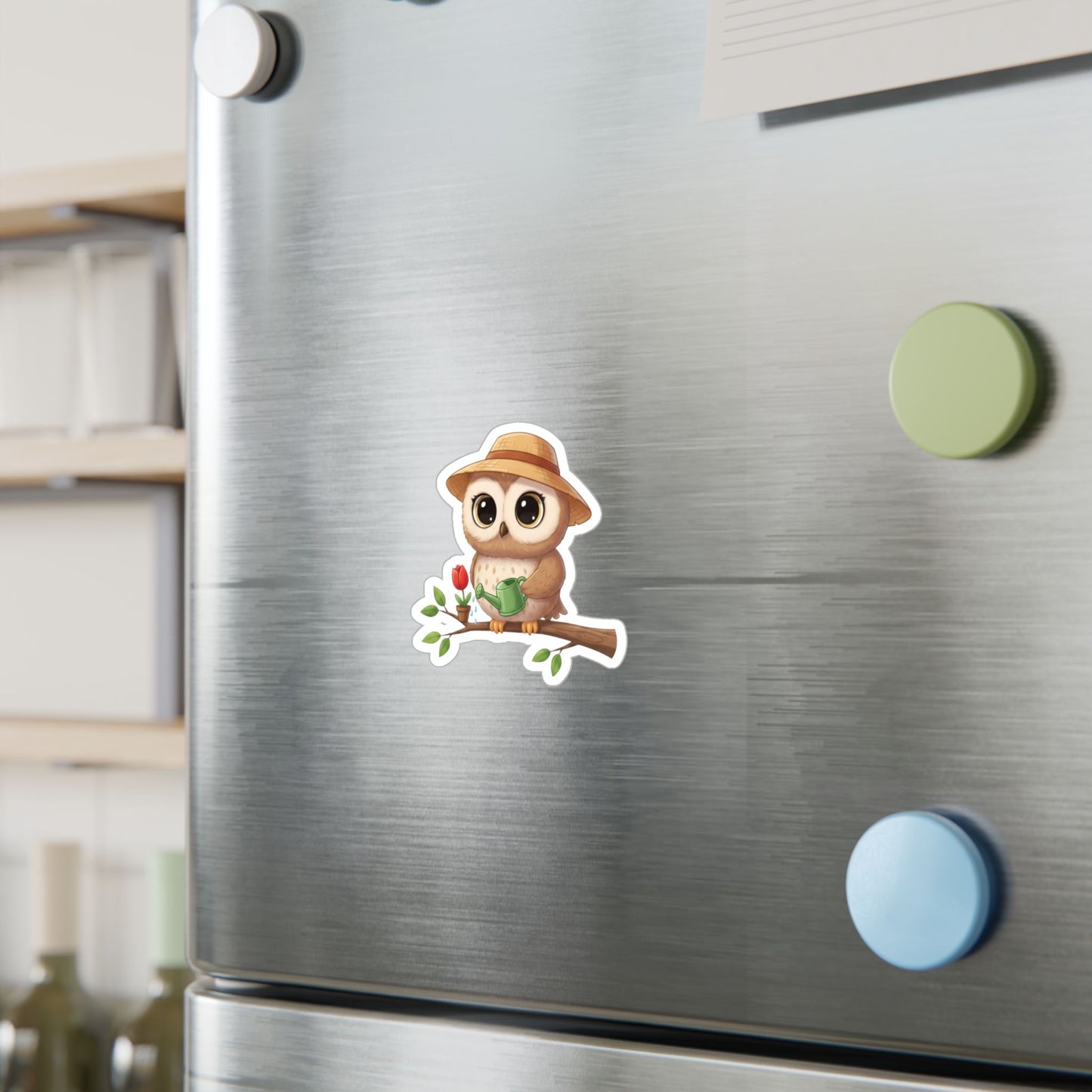 Cute Gardener Owl Decal - Whimsical Laptop Sticker, Water Bottle Decal, Car Decoration for Animal Lovers