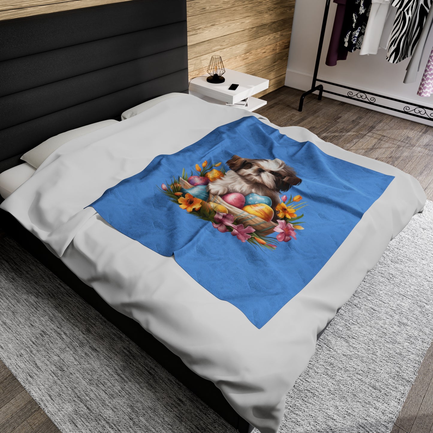 Easter Shih Tzu Blanket (Velveteen Plush, Blue)