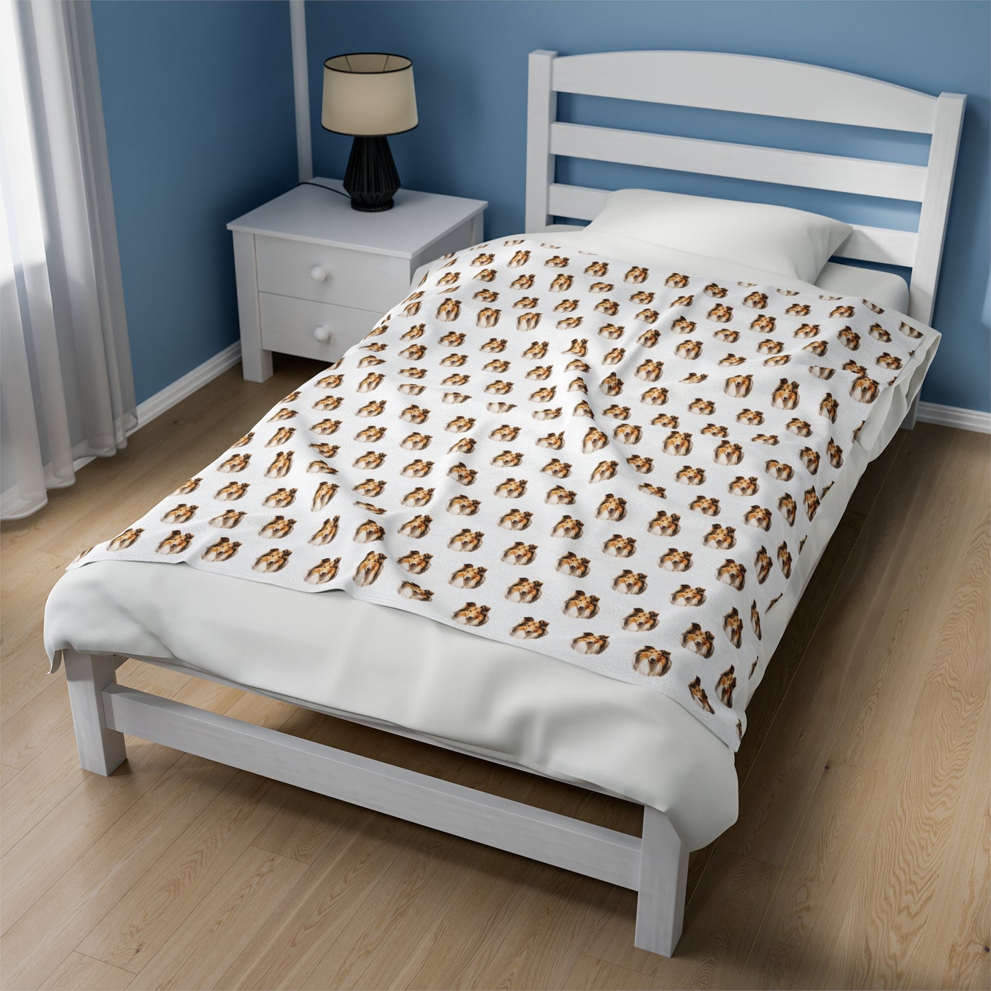 Rough Collie Velveteen Plush Blanket (White)