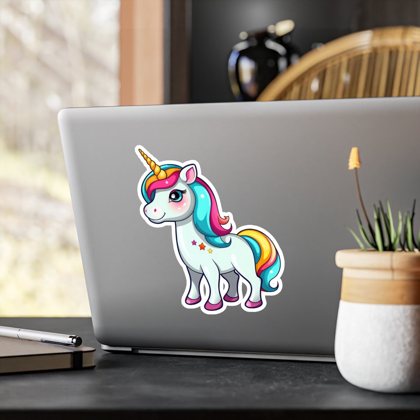 Unicorn Cartoon with Stars Sticker - Waterproof Animal Decal