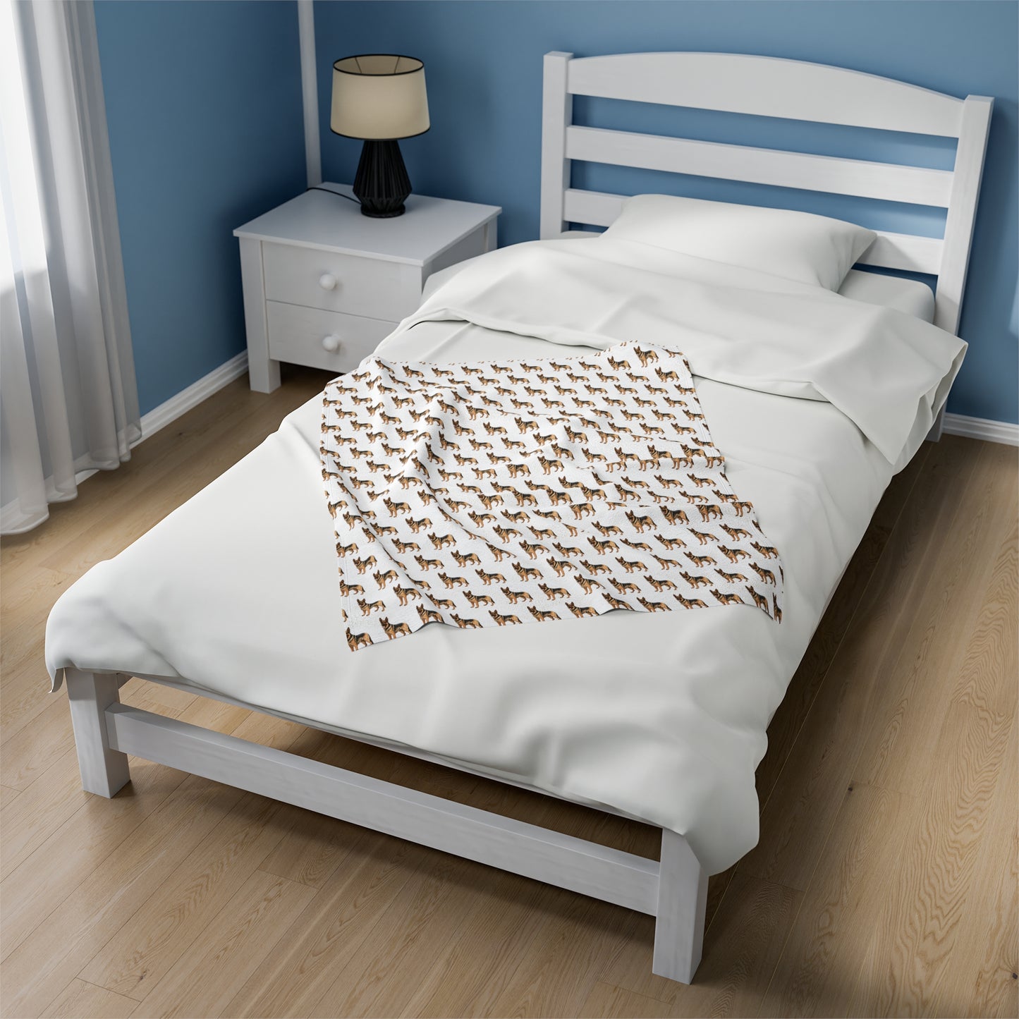 German Shepherd Velveteen Plush Blanket (White)