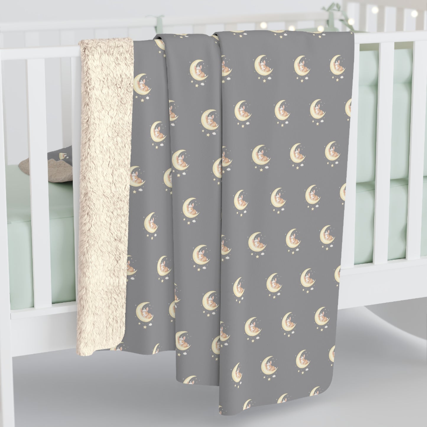 Sherpa Fleece Blanket, Bunny Moon Design, Soft Throw Blanket, Cozy Home Decor, Kids Bedroom Decor, Baby Shower Gift