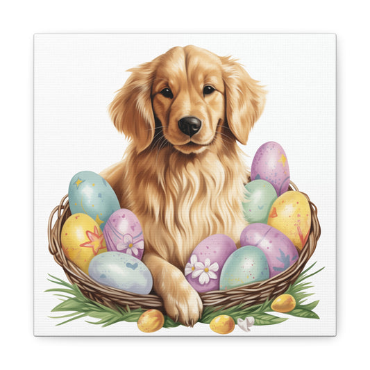 Golden Retriever Easter Wall Art - Spring Print - Canvas Gallery Wraps