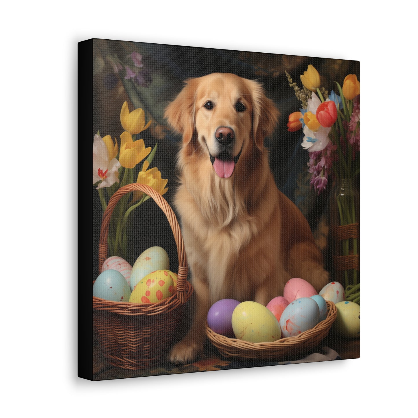 Golden Retriever Easter Wall Art - Spring Print - Canvas Gallery Wraps