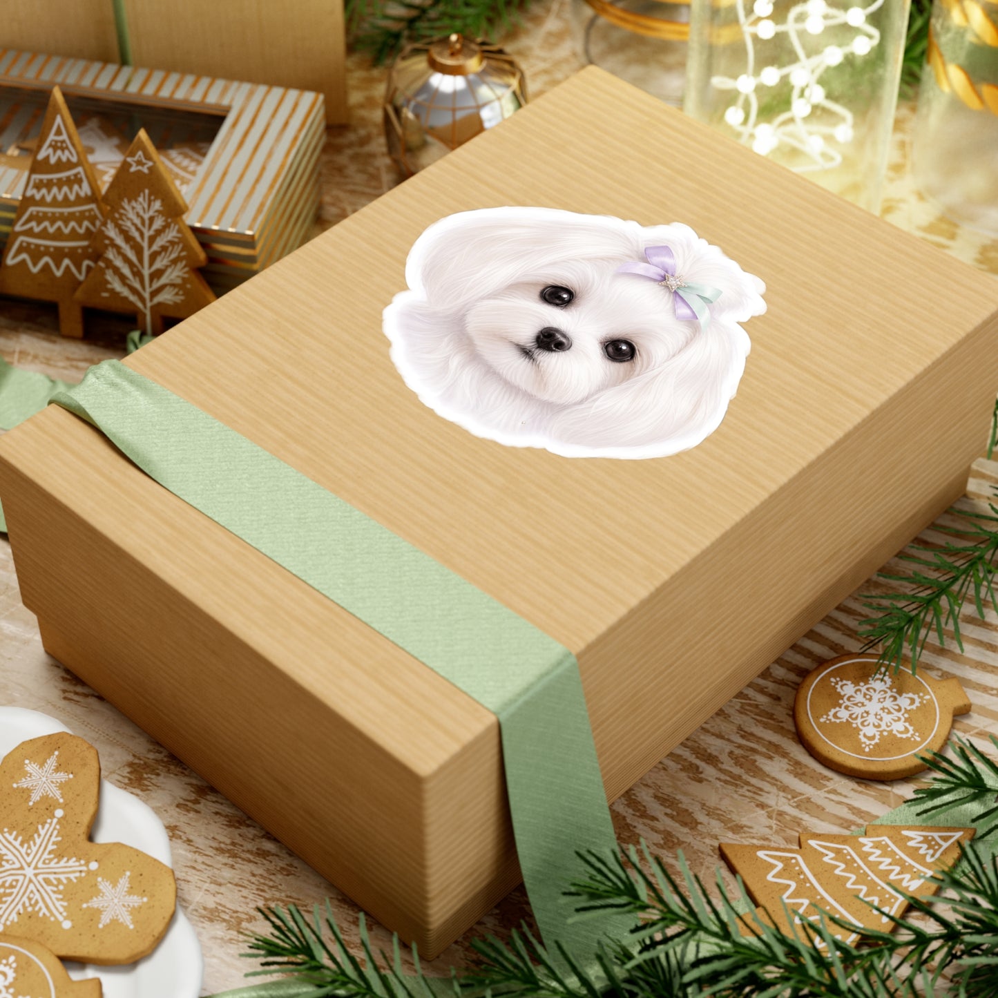 Maltese Dog Sticker - Lavender Bow Waterproof Dog Decal