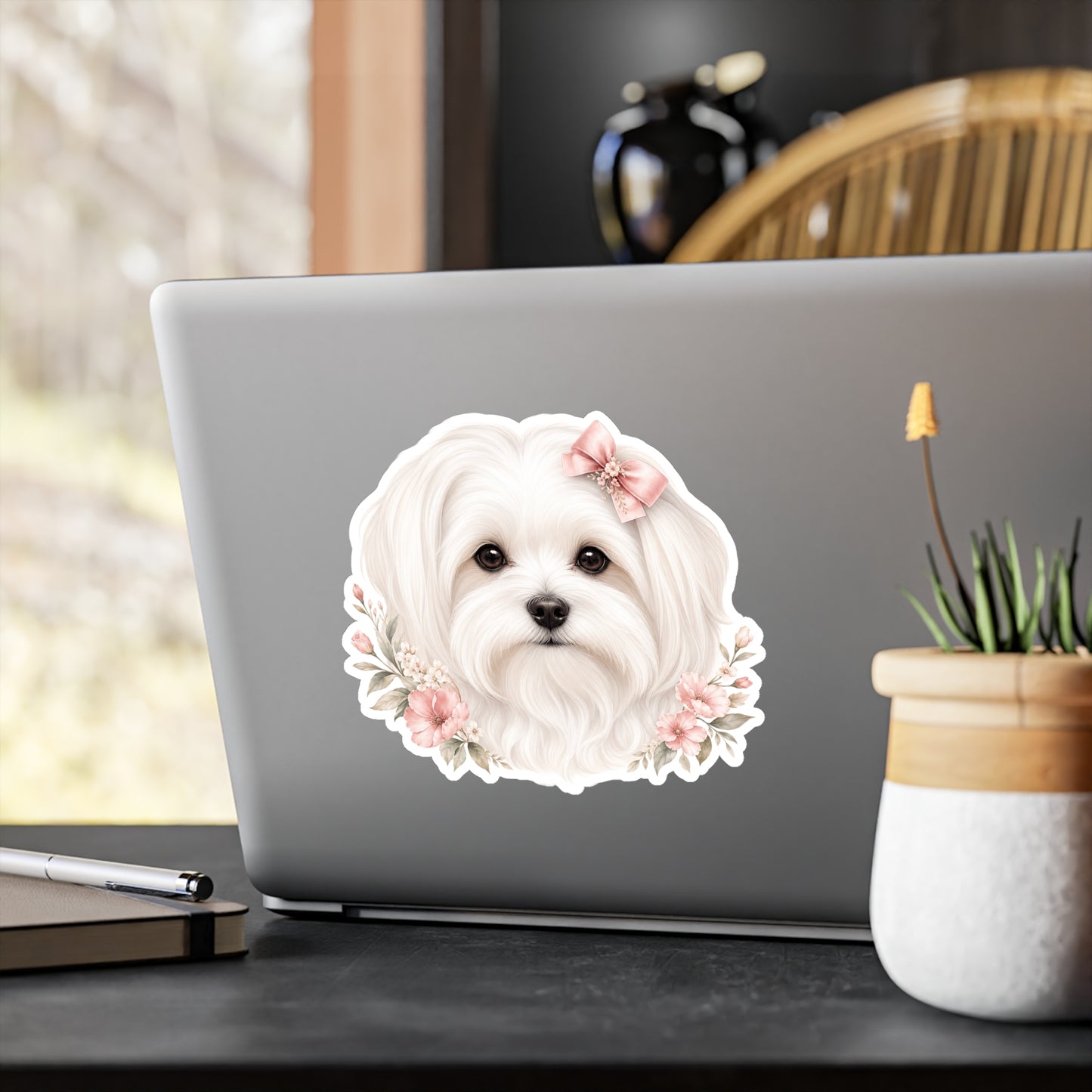 Maltese Dog Sticker - Pink Bow Waterproof Dog Decal