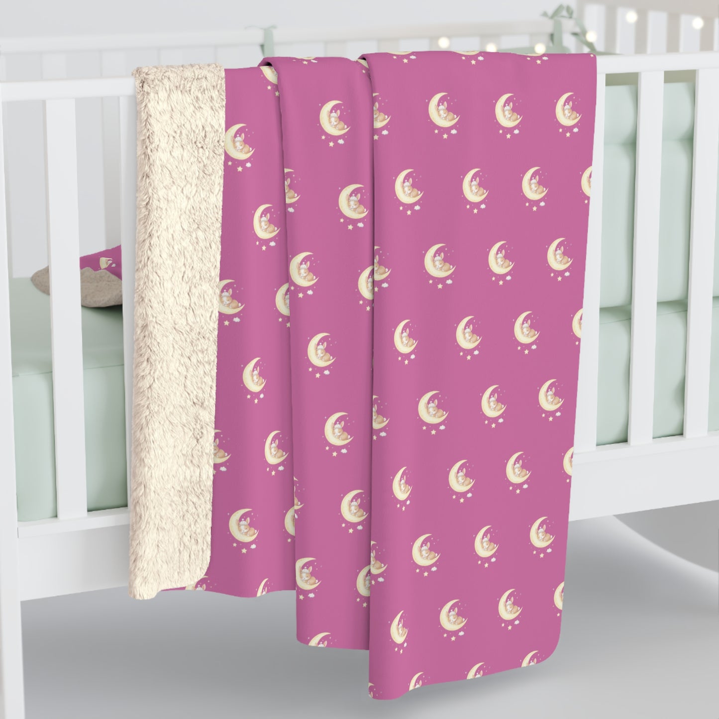 Sherpa Fleece Blanket, Bunny Moon Design, Soft Throw Blanket, Cozy Home Decor, Kids Bedroom Decor, Baby Shower Gift