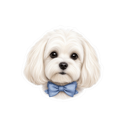 Maltese Dog Sticker - Blue Bowtie Waterproof Dog Decal
