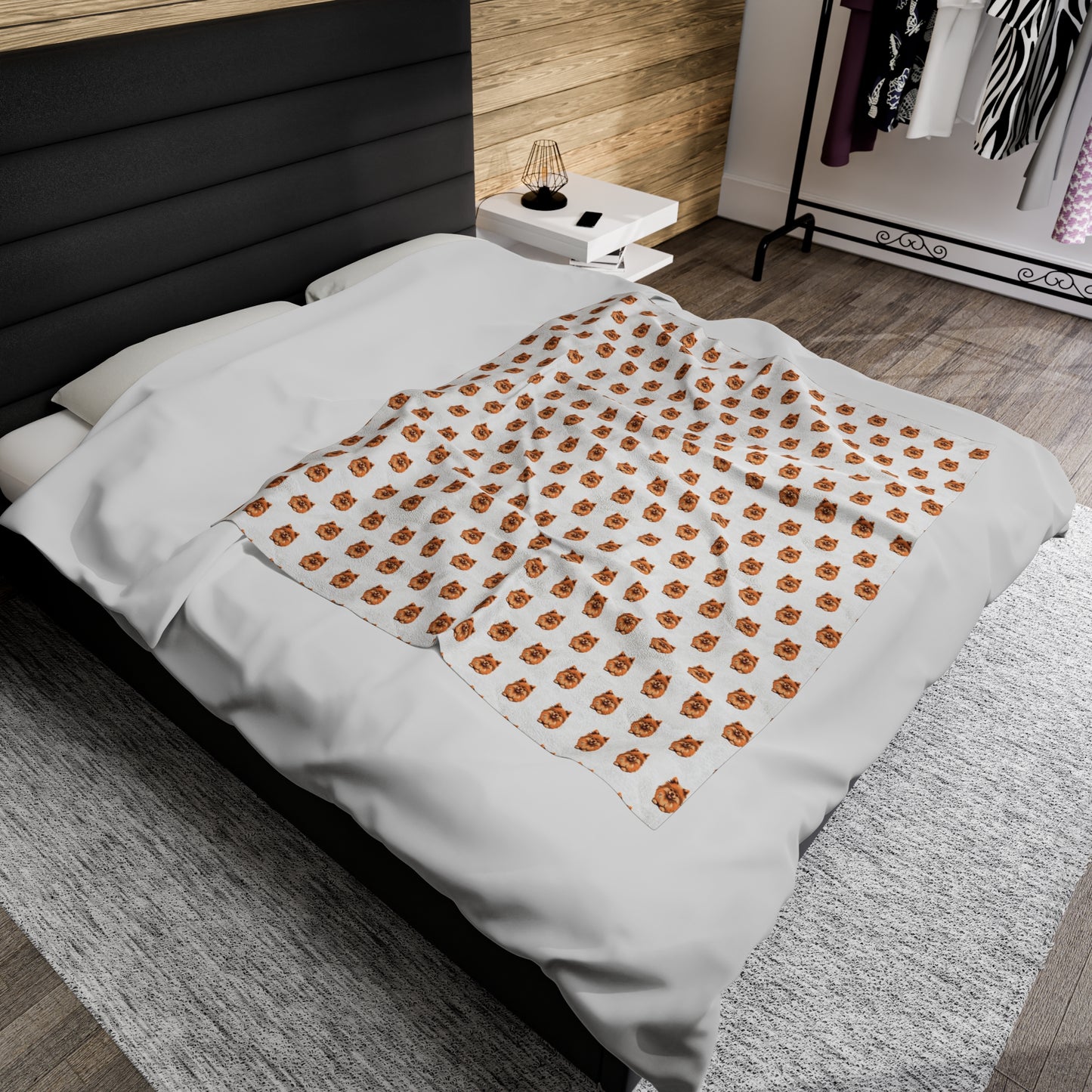 Pomeranian Velveteen Plush Blanket (White)