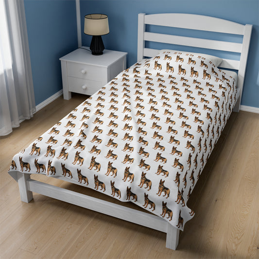 German Shepherd Velveteen Plush Blanket (White)