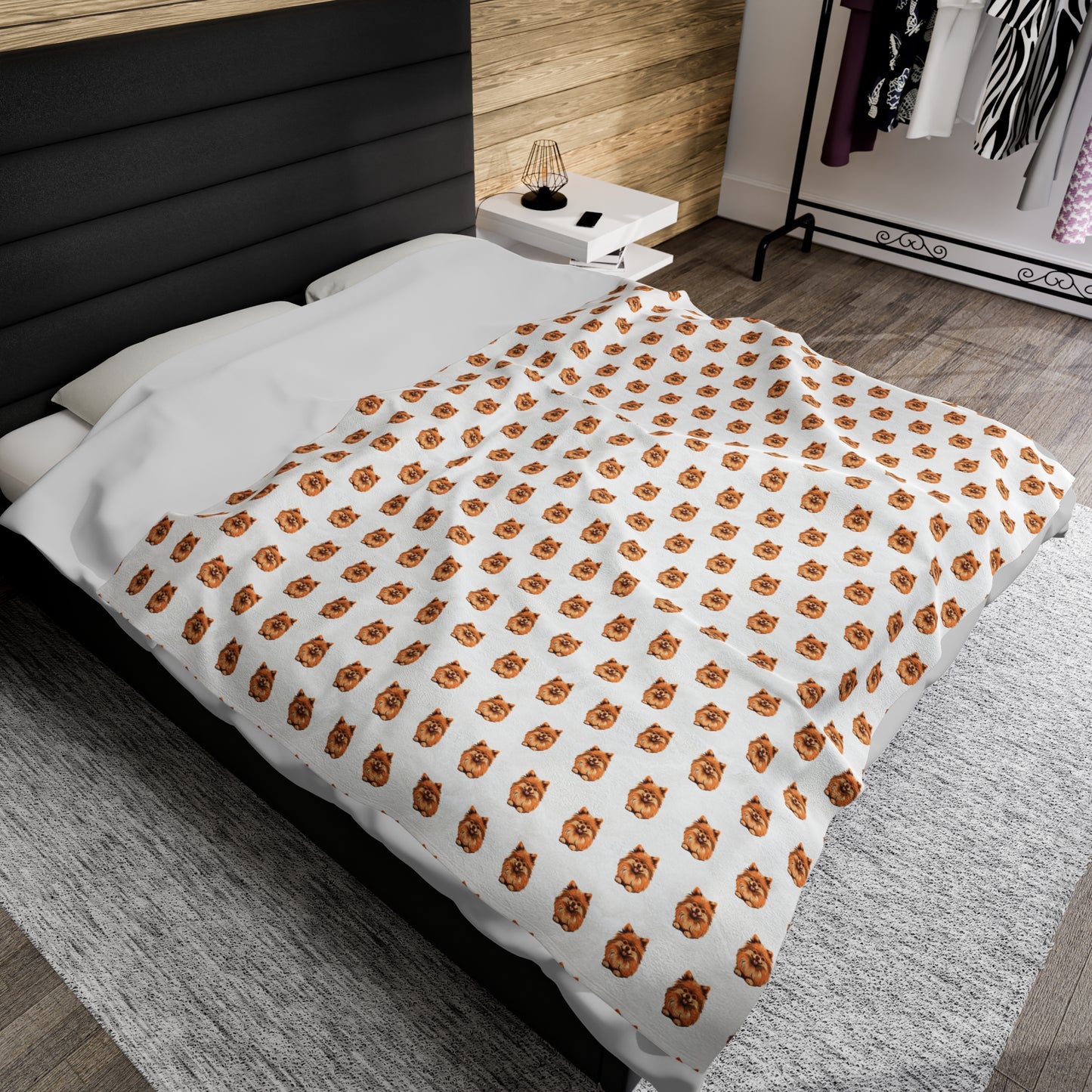 Pomeranian Velveteen Plush Blanket (White)