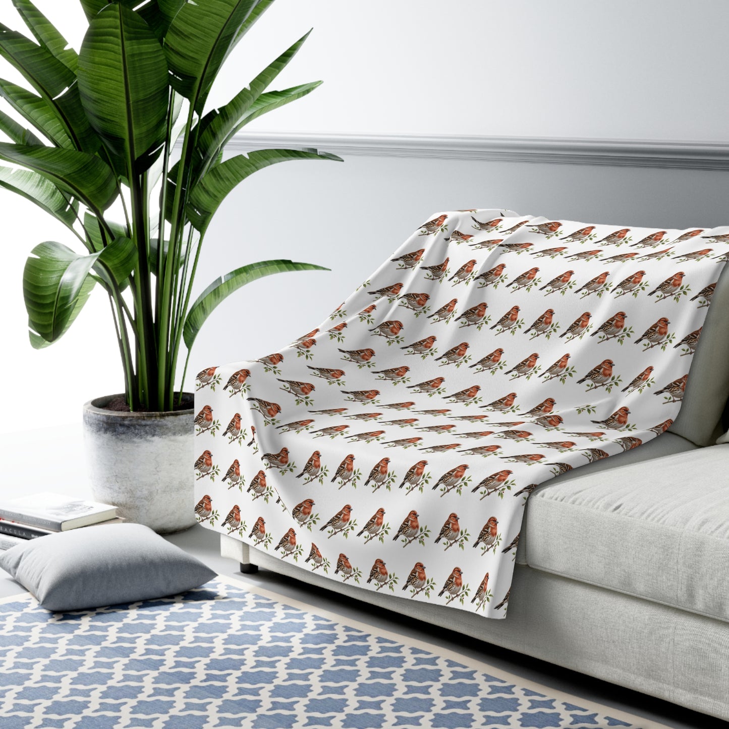 Cozy Finch Sherpa Fleece Blanket - Soft Throw for Relaxation, Home Decor, Gift, Bird Lovers, Holiday Comfort