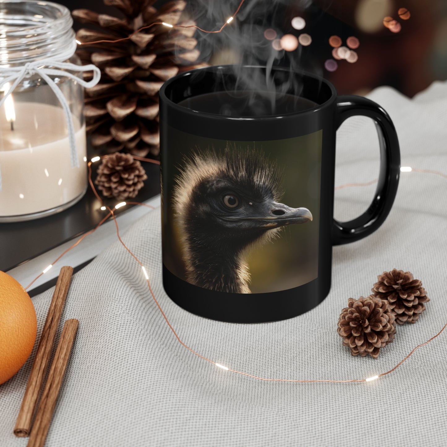 Emu 4 Black Ceramic Mug 11 oz