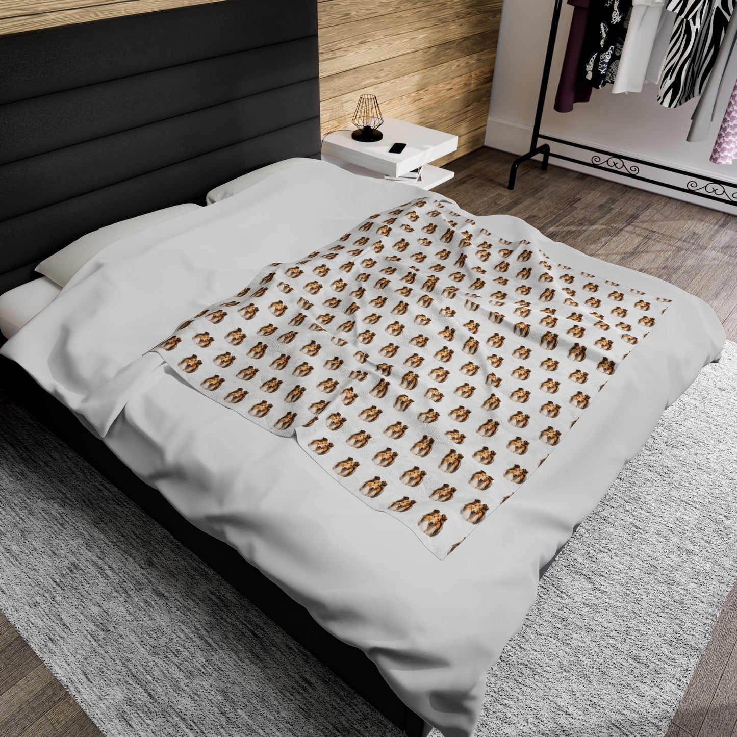 Rough Collie Velveteen Plush Blanket (White)