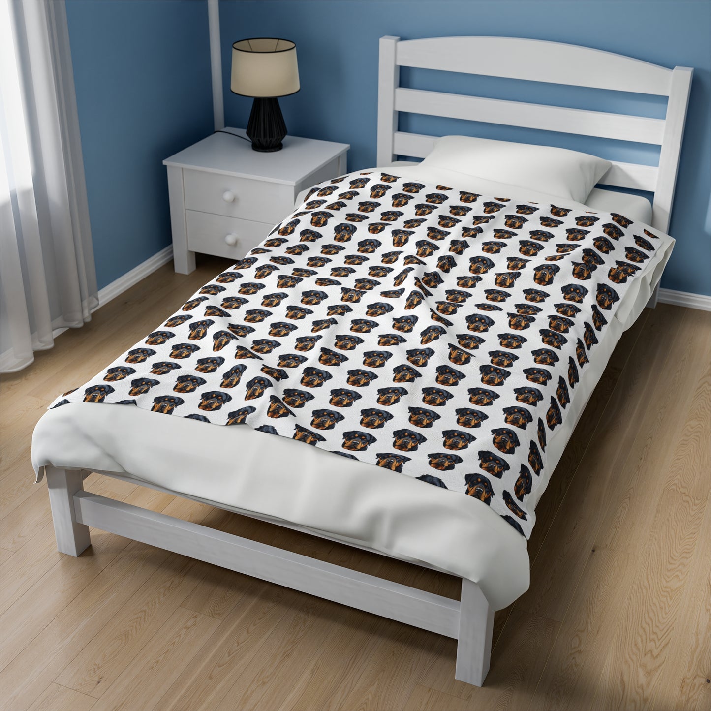 Rottweiler Velveteen Plush Blanket (White)
