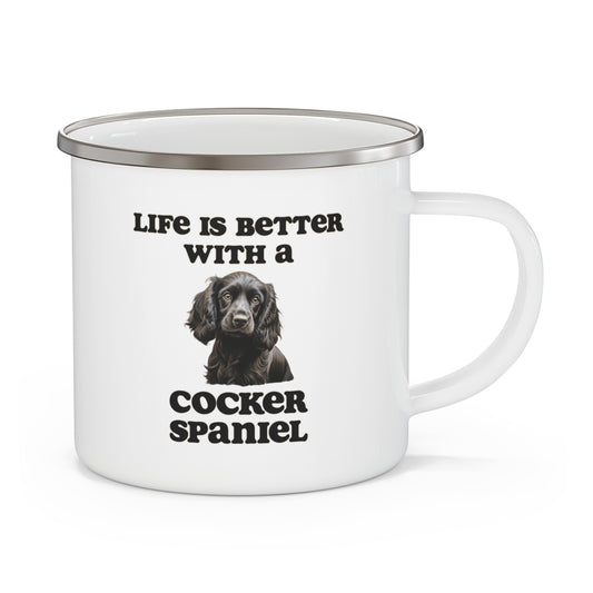Black Cocker Spaniel Enamel Mug -  Life is Better with a Cocker Spaniel Camping Mug
