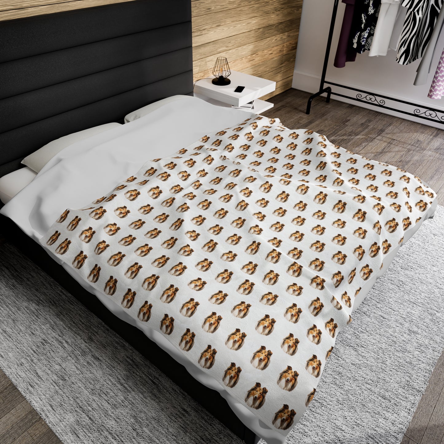 Rough Collie Velveteen Plush Blanket (White)