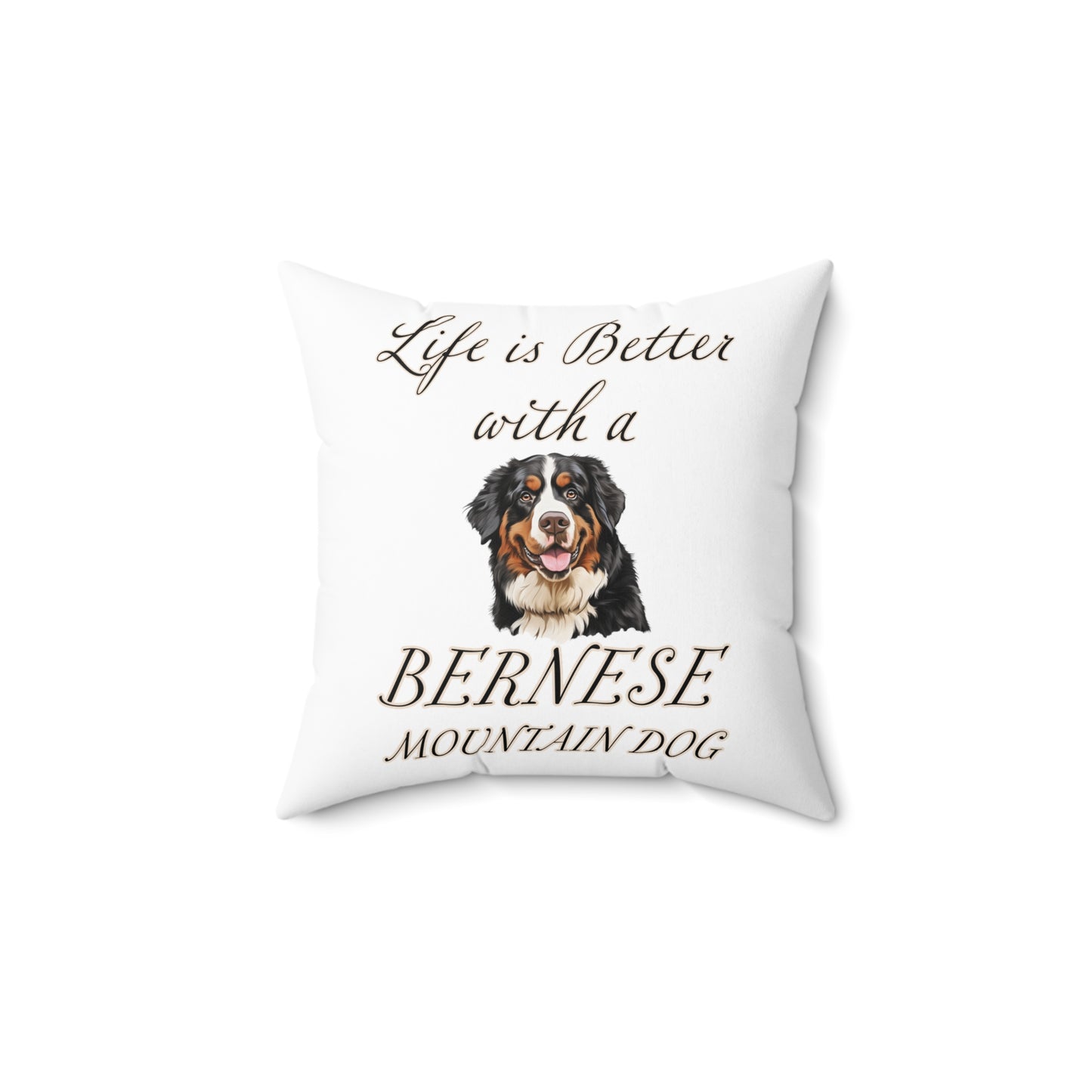 Bernese Mountain Dog Pillow - Spun Polyester Square White Throw Pillow