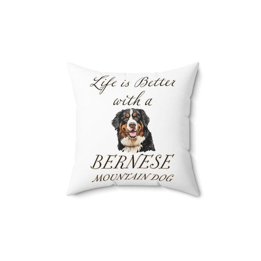 Bernese Mountain Dog Pillow - Spun Polyester Square White Throw Pillow