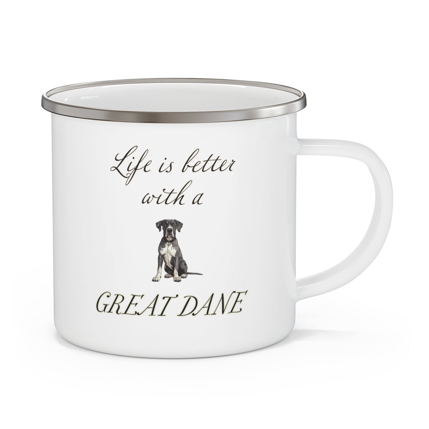 Life is Better with a Great Dane Mug,  Enamel Camping Mug