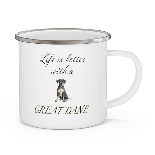 Life is Better with a Great Dane Mug,  Enamel Camping Mug