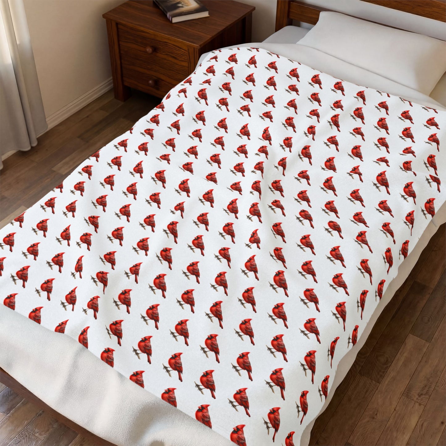 Cardinal Velveteen Plush Blanket - Bird Lover Gift