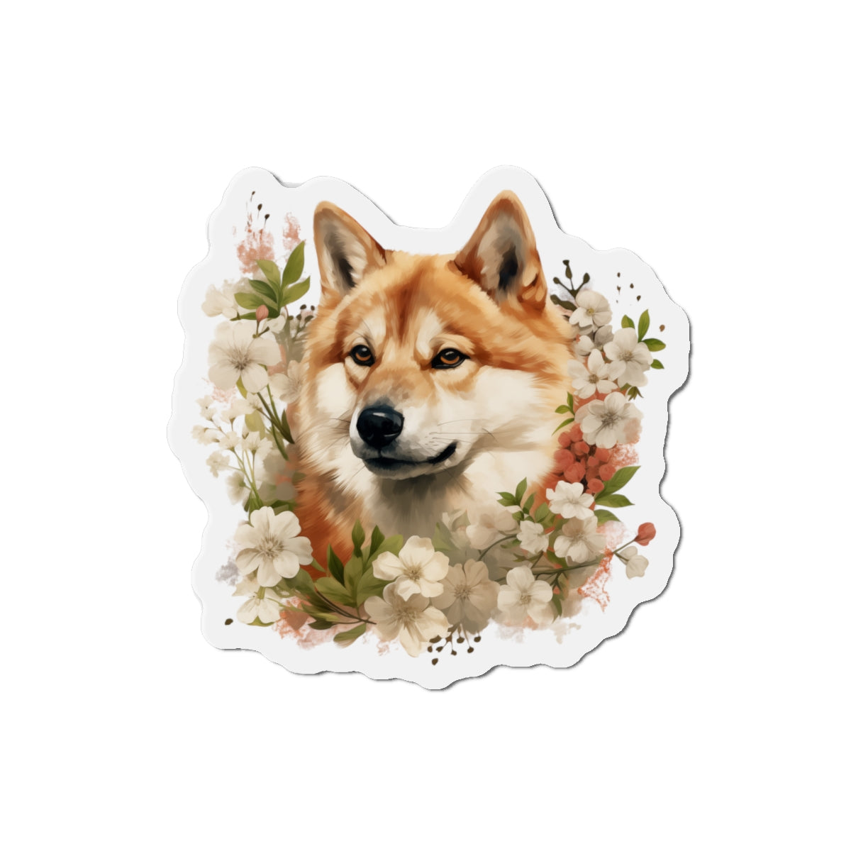 Floral Akita Magnet | Die Cut Pet Fridge Magnet | Kitchen Decor