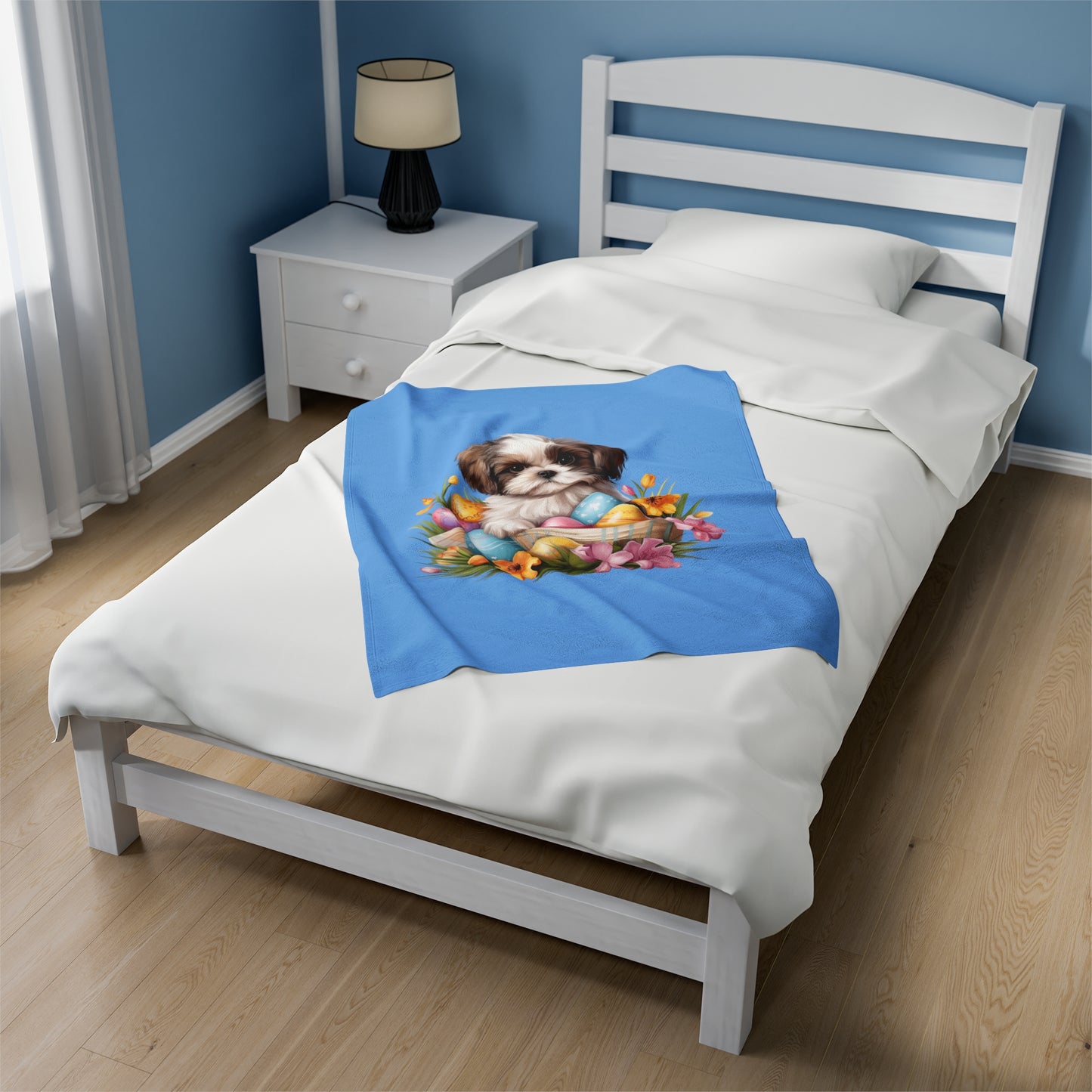 Easter Shih Tzu Blanket (Velveteen Plush, Blue)