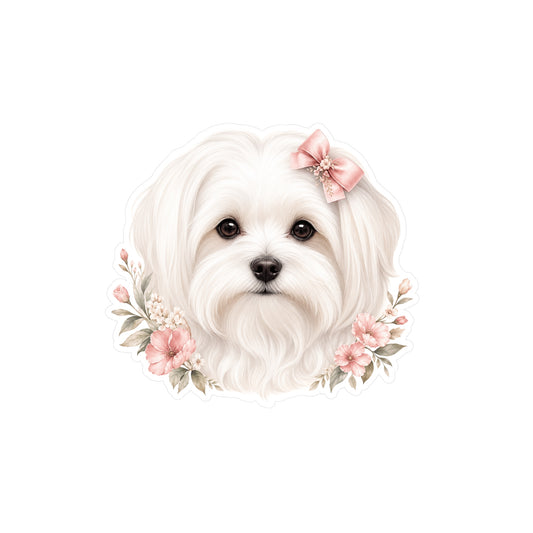 Maltese Dog Sticker - Pink Bow Waterproof Dog Decal