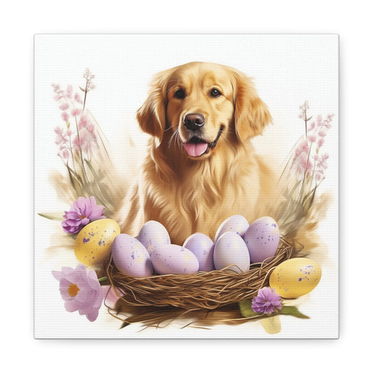 Golden Retriever Easter Wall Art - Spring Print - Canvas Gallery Wraps