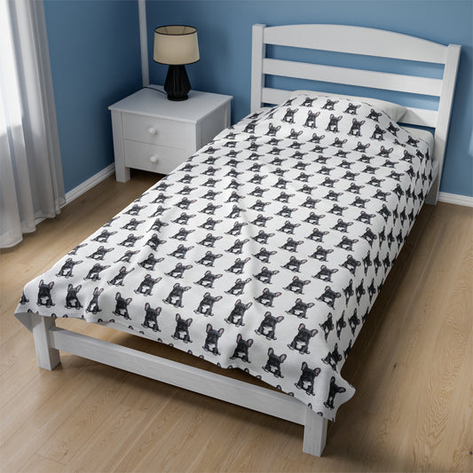 French Bulldog Velveteen Plush Blanket (White)