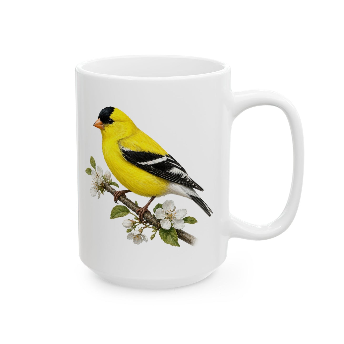 Yellow Goldfinch Illustration Mug | Bird Floral Ceramic Coffee Cup