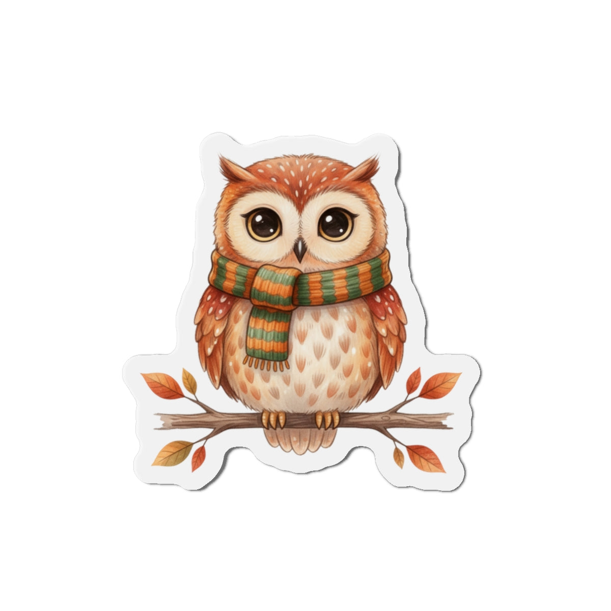 Autumn Owl Wearing a Scarf Vinyl Magnet - Fall Decor Cute Cozy Owl - Fridge Locker Car Magnet