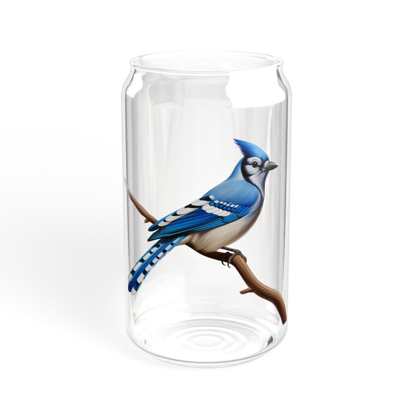 Blue Jay Sipper Glass | 16oz Bird Beer Can Glass | Bamboo Lid and Tritan Straw | Bird Lover Glass Tumbler | Bird Lover Gift